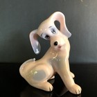 Vintage Mcm Pink Porcelain Dog Figurine With Blue   Gray Spots Japan
