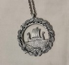 Vintage Norway Viking Ship Necklace Souvenir Pewter Pendant W  Chain