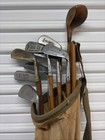 Antique Hickory Wood Shaft Golf Clubs And Vintage Stovepipe Golf Bag