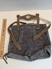 Vtg Boys Gray Suede German Lederhosen Green Trim Red Accents Suspenders