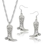 Western West Cowgirl Cowboy Texas Boots Earrings Long Boots Vintage Silver Set