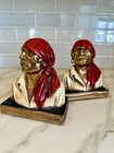 Antique M  B  Marion Bronze Pirate Bust Sculpture Bookends 7    Tall