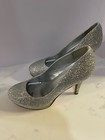 Derek Heart High Heel Silver Glitter Slip On Round Toe Women Shoes Size 6