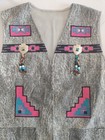 Custom Native American Art Denim Vest Beads Sz M Patch Work 