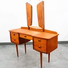 Mid Century Danish Modern Vanity Chest Dresser Teak Adjustable Mirror 5 Drawers