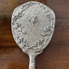 Vintage Vanity Gold   Silver Tone Hand Mirror Feligree Work  Floral Heavy 14 
