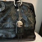 Coach Hampton Black Patent Leather Signature C Shoulder Bag Satin Lining Charm