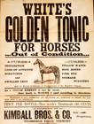 Antique 1890 s White s Golden Tonic For Horses Kimball Bros Vt Framed Broadside