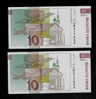 Slovenia  2  Consecutive  Bank Notes Tolarjev 15 1 1992 P 11 Uncirculated