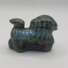 Cloisonne Chinese Foo Dog Guardian Lion Vintage Figurine Statue Blue Green