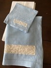 Gorgeous Vtg Blue Linen Breakfast Set 3 1 Tray Cover 2 Naps belgian Lace Inserts