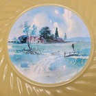 Vtg 9  Stove Flue Pipe Hole Cover Gold Cabin Creek Bridge Fisherman Nature Scene