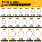 720pcs Crush Washer Kit Aluminum Oil Drain Plug Gasket 18 Sizes Oil Drain Plug  
