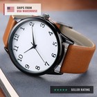 Men Quartz Watch With Leather Strap Wrist Watch - Classic Arabic Numbers