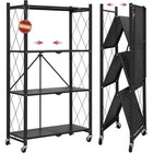 Foldable Rolling Metal Storage Shelving Unit 4 Tier Utility Cart W  Wheels New