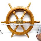 24 inch Vintage Pirate Nautical Wooden Ship Steering Wall Wood Brass Boat Wheel