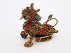 Vintage Tibetan Mini Foo Dog Brass Filigree Faux Turquoise Coral Chinese Dragon