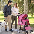 4 Wheels Pet Stroller Dog Cat Jogger Stroller Folding Carrier W cup Holder Pink