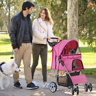 Pet Stroller Cat Dog Stroller 4 Wheel Travel Folding Carrier Strolling Cart Pink