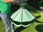Vtg Mcm Slag Stain Glass Hanging Swag Lamp Light Fixture 4 Tier 10 Panel Green