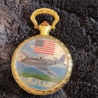Military Full Hunter Gold Tone Pocket Watch Quartz Analog Arabic Chain
