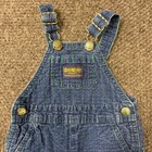 Vtg Oshkosh Bgosh Vestbak Overalls 12m Blue Denim Green Dash Made In Usa