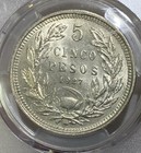    1927 Chile 5 Peso Pcgs Au53 Silver Coin   