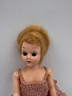 Vintage Hard Plastic Sleep Eye Doll Wearing Handmade Pink Crochet Dress And Shoe