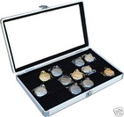 2 Pocket Watch Display Case Storage Box With 18 Compartment Glass Top