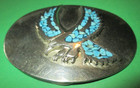 Vintage Western Cowboy Cowgirl Belt Buckle Eagle Silver Plated With Turquoise