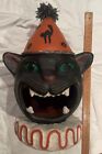 Extra Large Bethany Lowe Paper-mache Black Cat Candy Container - Vintage