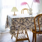 French Vintage Blue Rose Floral Cotton Linen Fabric  Stitching Tassel Rectang   