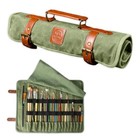 Earth   Fiber Co  Waxed Canvas   Leather Paint Brush Holder - Art Bag For Green