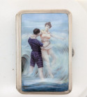 Unusual Silver   Enamel Cigarette Case With Enamelled Scene Of A Couple Dancing