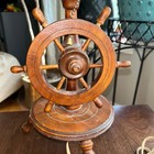 Vintage Mcm Mid Century Wood Nautical Ship s Wheel Helm Lamp Turns Light Works