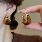 Chunky Tortoiseshell Resin Hoop Earrings  Vintage Style Gold Accents