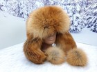 Real Red Fox Fur Women Winter Trapper Hat Ushanka Style Ears Flap