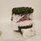 Dollhouse Miniature Nature Themed Children s Canopy Bed With Scenery Headboard 