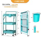 Foldable Utility Rolling Cart With Wheels No Assembly 3 Tier Metal Rolling Ca   