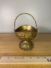 Vintage Painted Silver Plate Embossed Floral Footed Basket Swing Handle Japan