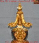 13 old Tibetan Bronze 24k Gold Gilt Sakyamuni Buddha Stupa Pagoda Tower Statue