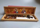 28g Pressed Natural Amber Rosary Prayer Beads Amber Cross Oak Wood Gift Box