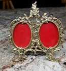 Vtg Victorian Ornate Metal Double Oval Picture Frame Gold Tone Standing 5 5x5 25