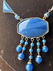 Vintage Czech Art Deco Blue Glass Fringe Necklace 16 In
