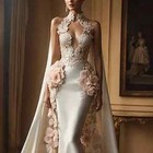 Elegant Long Evening Dresses Flowers Satin Floor-length Mermaid Party Wedding