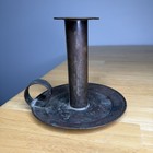 Vtg Primitive Chamberstick Candle Holder Copper 18th Century Patina Drip Pan See