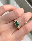 Art Deco Green Emerald Lab Created Diamond Bezel Set 14k Gold Fn Engagement Ring