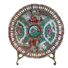 Vintage Rose Medallion Famille Bowl Hand-painted Porcelain Pierced Edge Gold