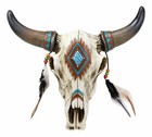 Ebros 12 5 l Southwest Steer Bison Bull Horned Skull With Feathers Wall Decor