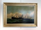 Antique Maritime Oil Painting Ship  Signed Sanders Large Framed Nautical Art